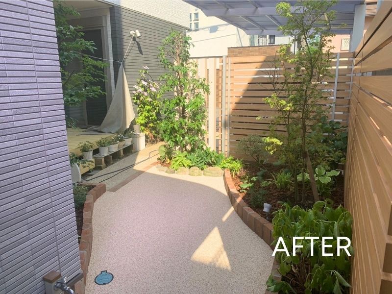 動線と植栽を整え、使いやすくなった庭のリフォーム後の写真