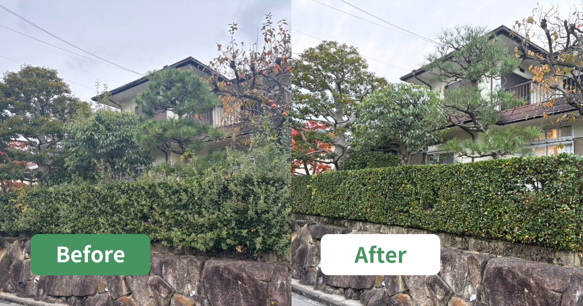 堺市南区｜管理が行き届いていなかった庭木を、それぞれに合った形に剪定