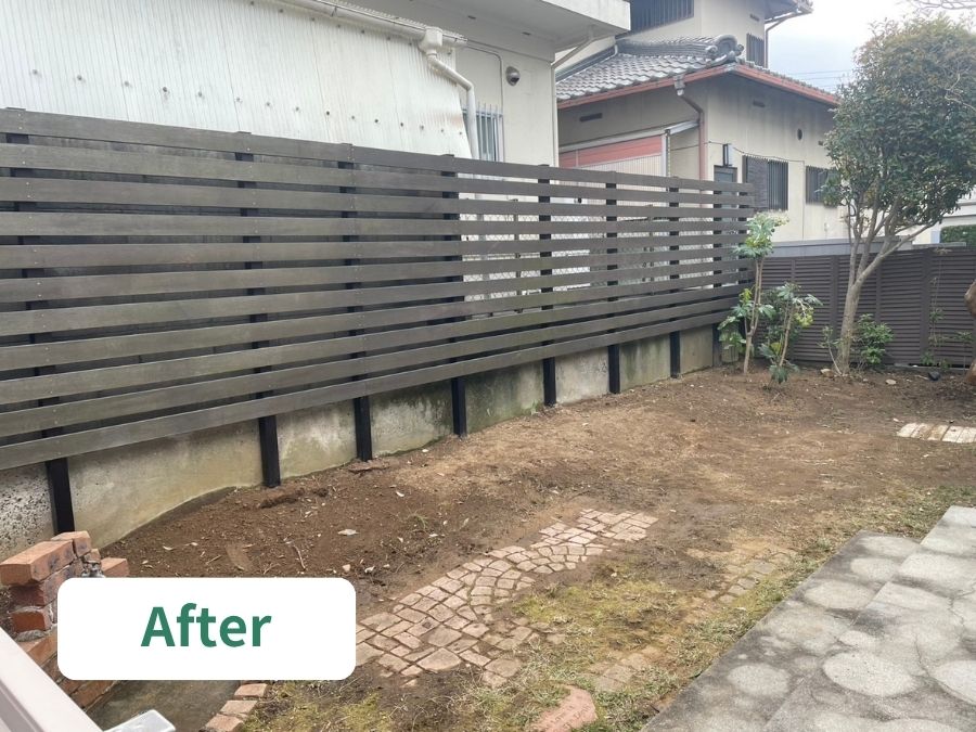 大阪狭山市の庭でカシノキを抜根しスペースが確保された施工後の様子
